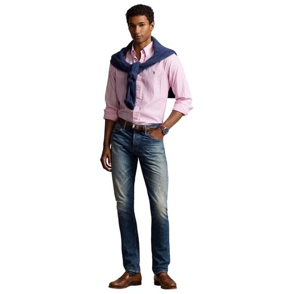 Ralph Lauren Mens Custom Fit Shirt Medium Pink White Striped Button Down Preppy - Picture 9 of 15